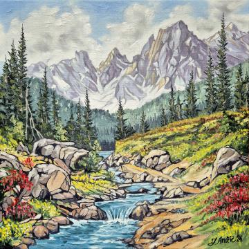 Cvetje ob gorskem potoku (Olje-platno - 50x50) Jožef Anžič